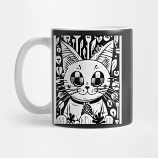 Beautiful Black and White Cat Illustration - Modern Art Mug